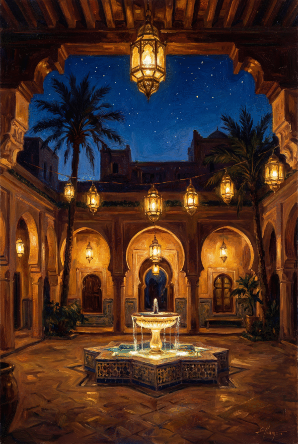Moroccan Courtyard Fountain at Night II