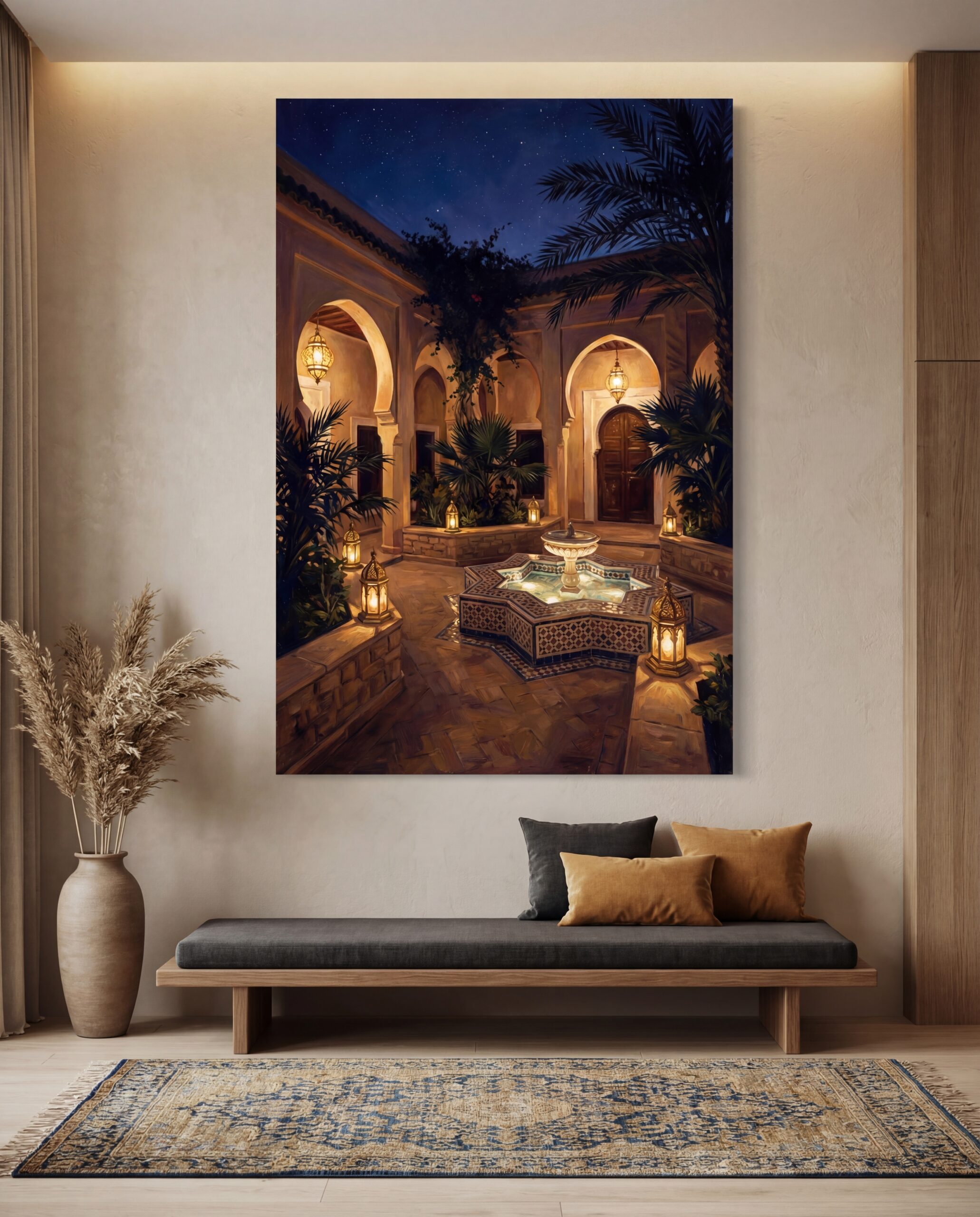 Moroccan Courtyard Fountain at Night - Image 3