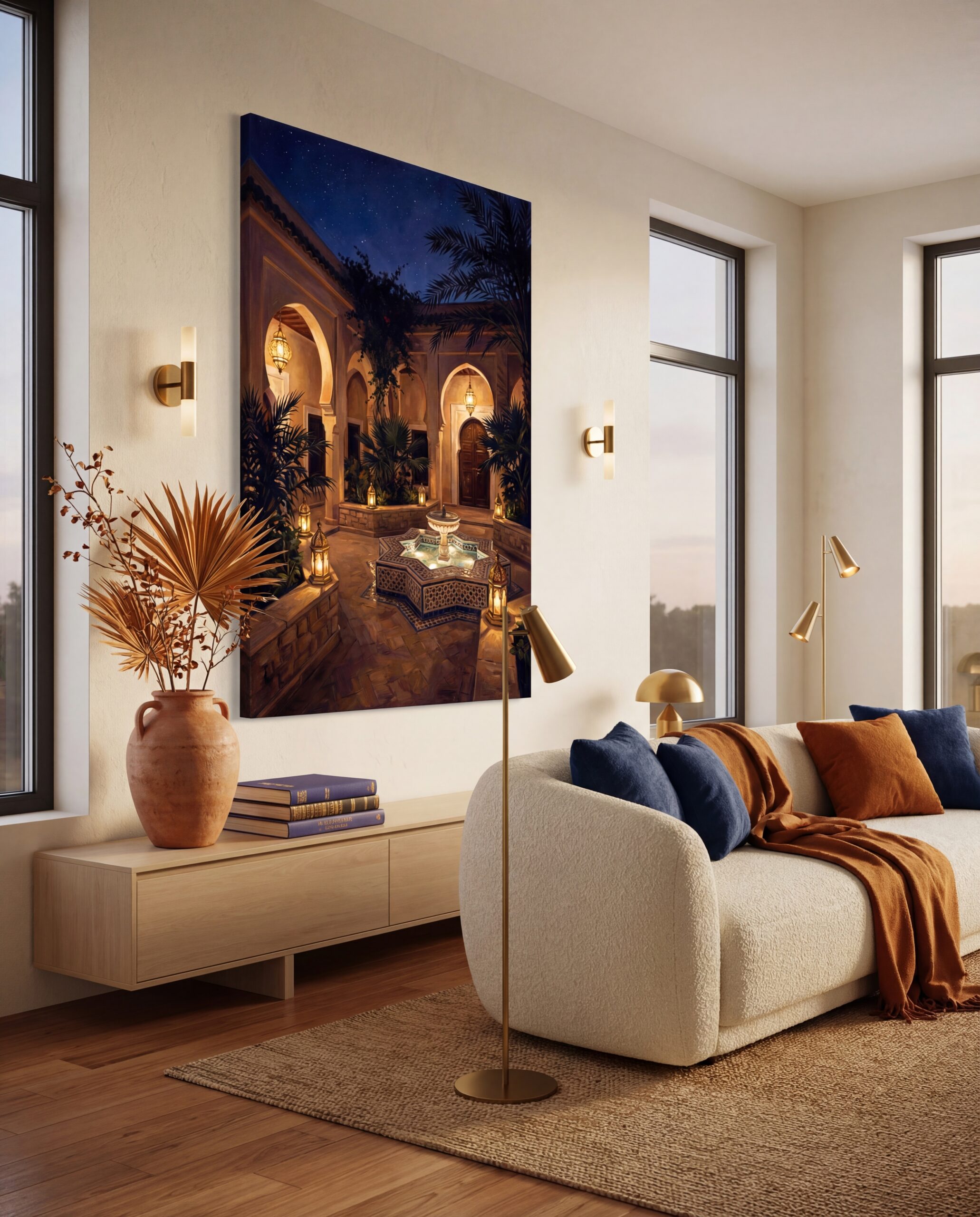 Moroccan Courtyard Fountain at Night - Image 2