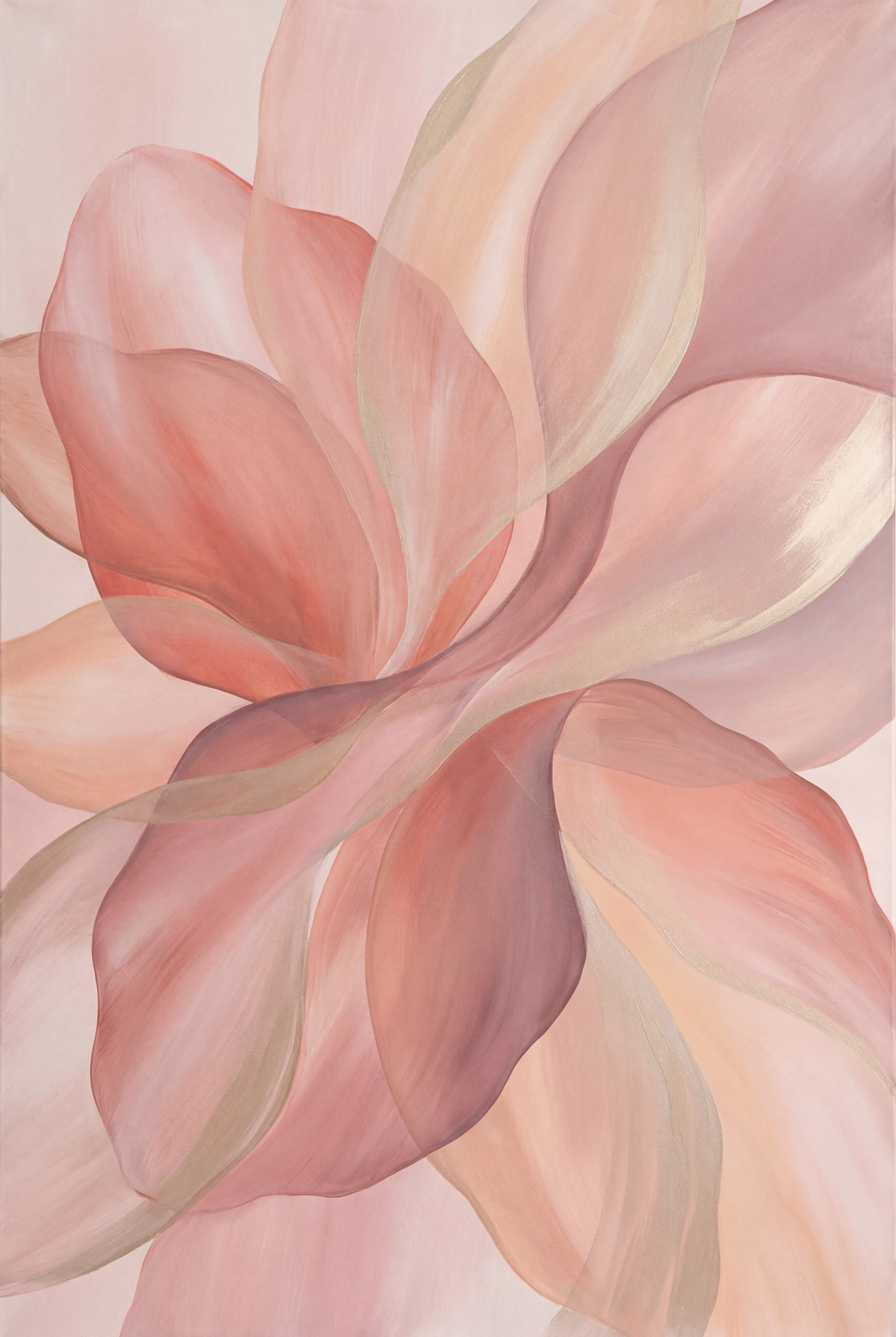 Delicate translucent blush pink petal shapes abstract canvas art