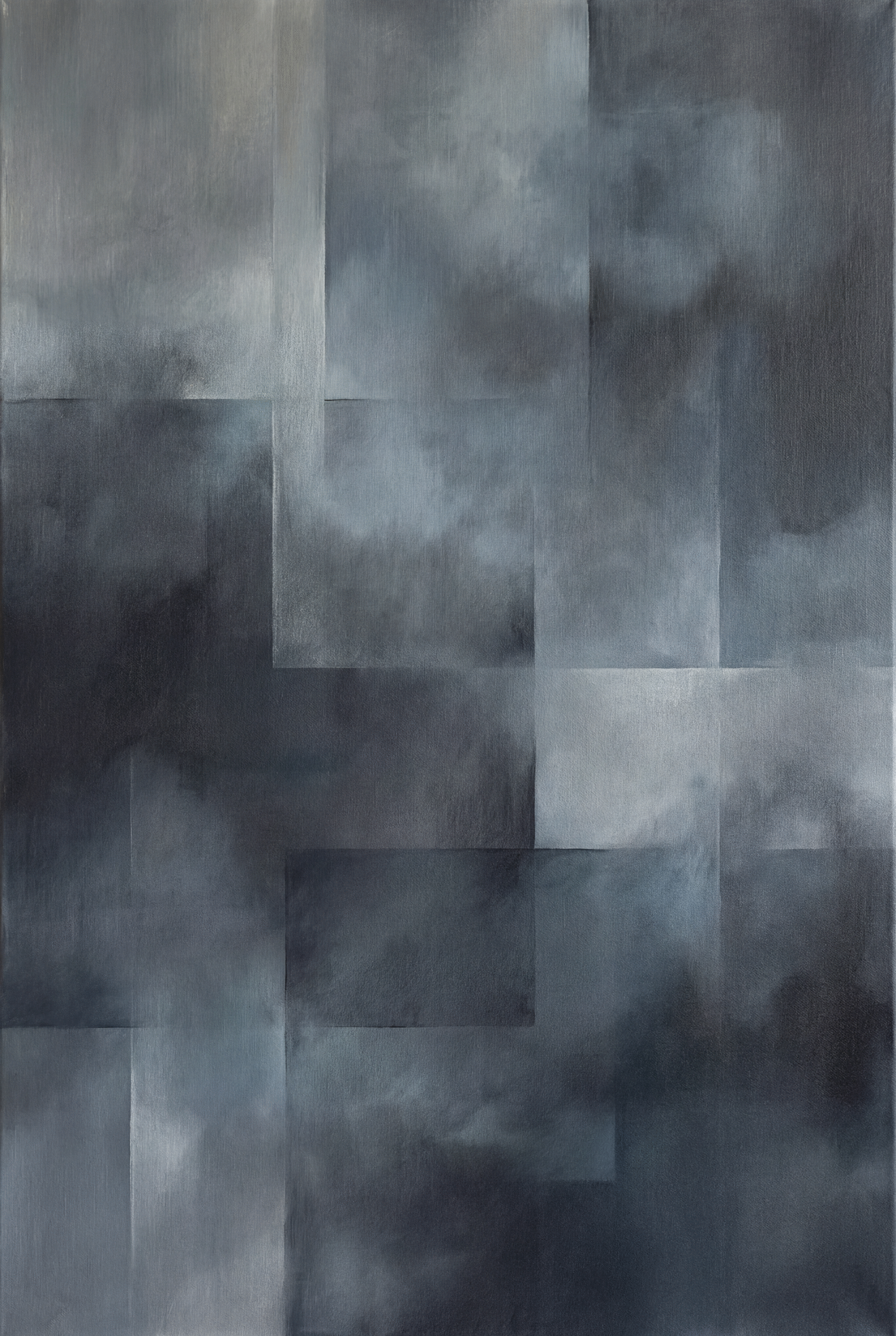 Smoky charcoal gray layered translucent geometric forms canvas art