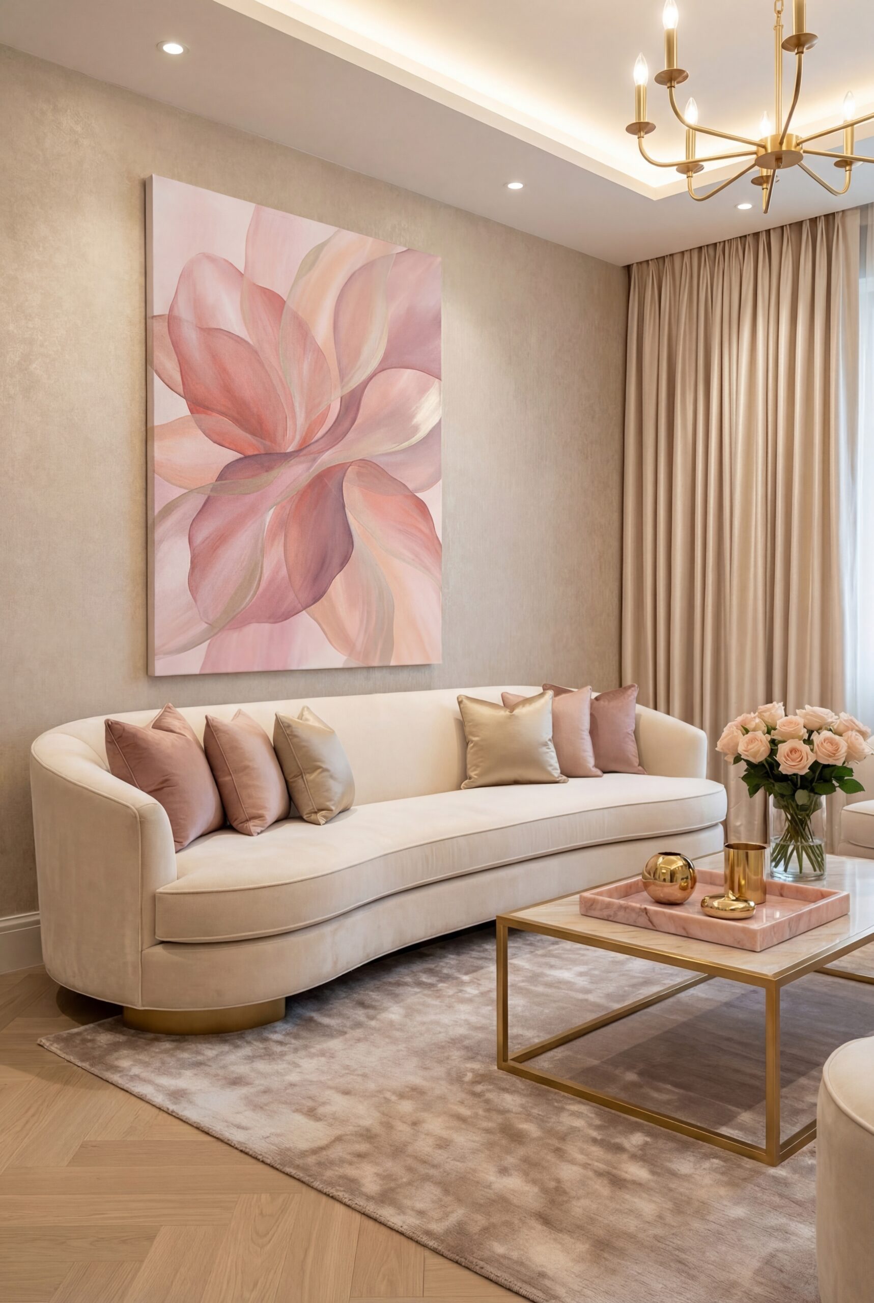 Blush Petal Abstract canvas in luxurious high-end interior design