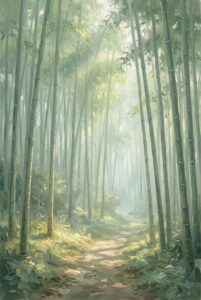 Tranquil bamboo forest sage celadon green canvas art print